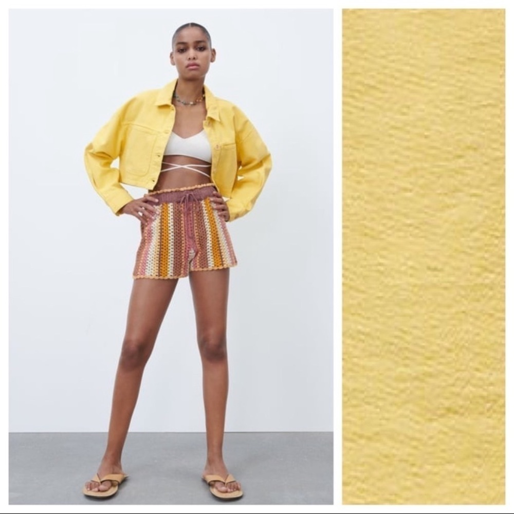 Zara Mustard Yellow Soft Denim Jean Crop Jacket Mango Madewell Urban Outfitters